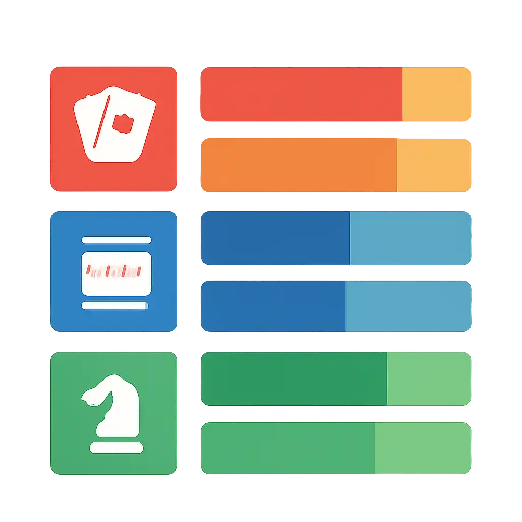 Infographic comparing options using coloured bars and icons only, no text or labels, flat design, 82 Game